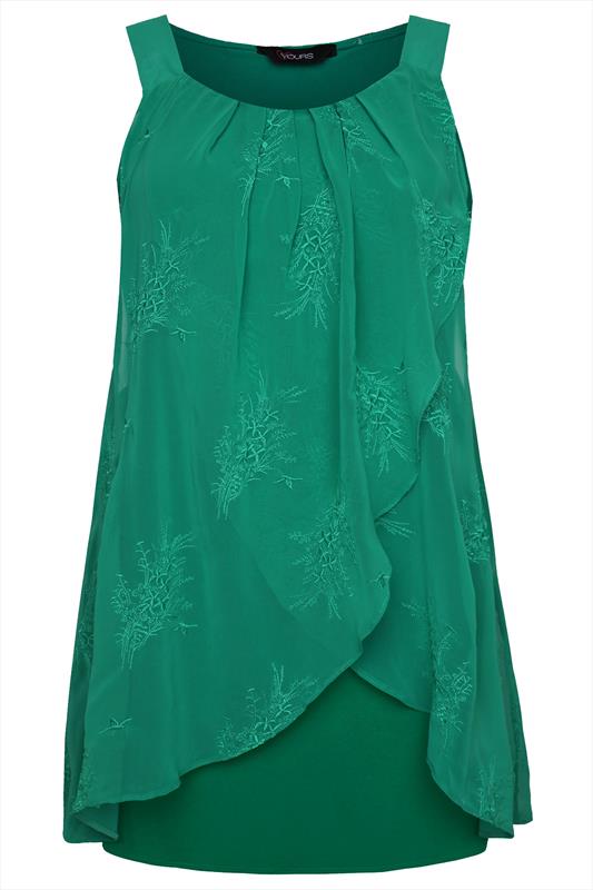 Jade Green Chiffon Overlay Tunic Dress With Floral Emboridery plus size ...