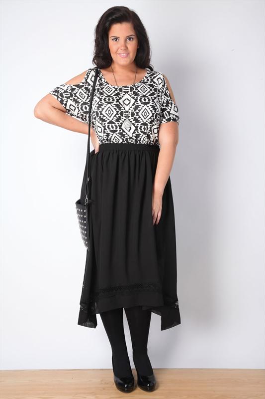 Black Hanky Hem Georgette Skirt With Lace Trim plus size 16,18,20,22,24 ...