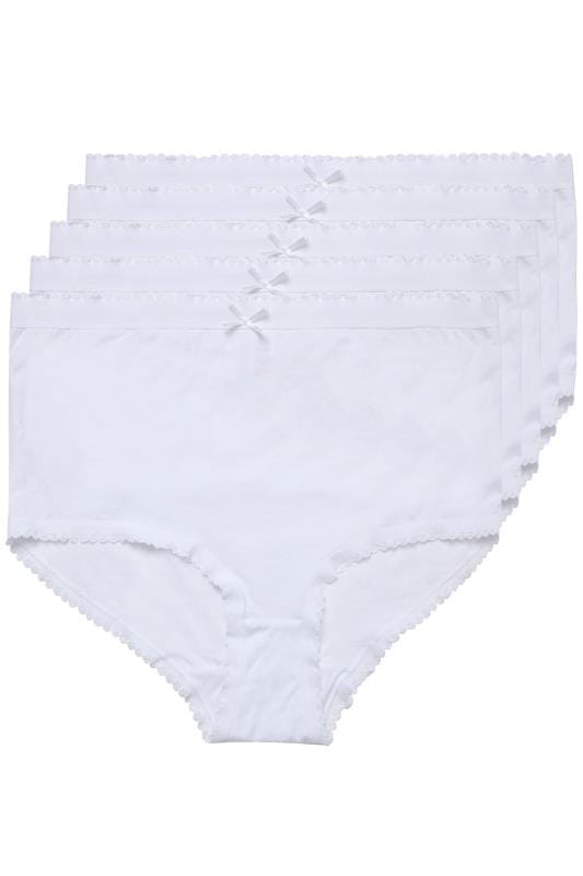 White 5 Pair Pack Cotton Full Brief plus Size 14 to 36