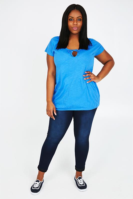 Cornflower Blue Plain Basic Gypsy T-shirt With Bubble Hem plus size 16 ...