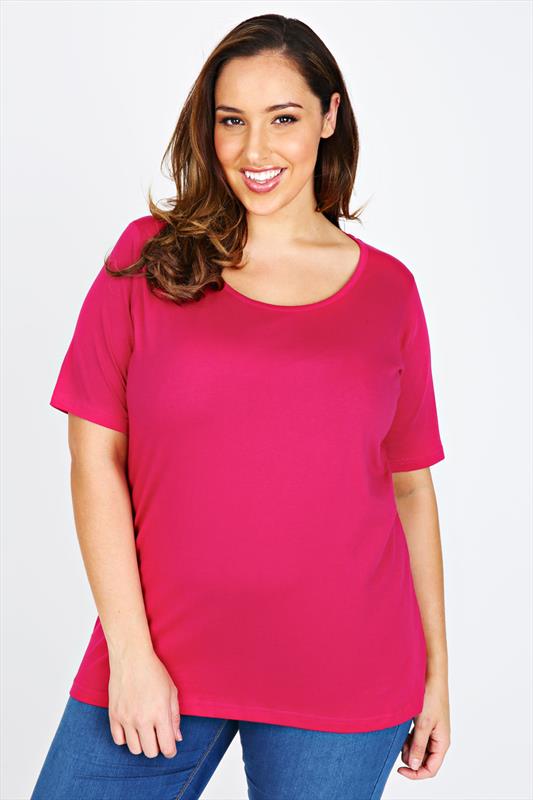 Magenta Short Sleeve Scoop Neck Basic T-shirt plus size 16,18,20,22,24 ...