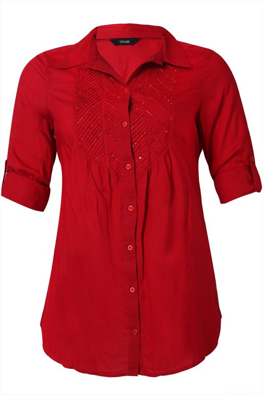Red Sequin Embellished 3/4 Sleeve Shirt plus Size 16 to 32