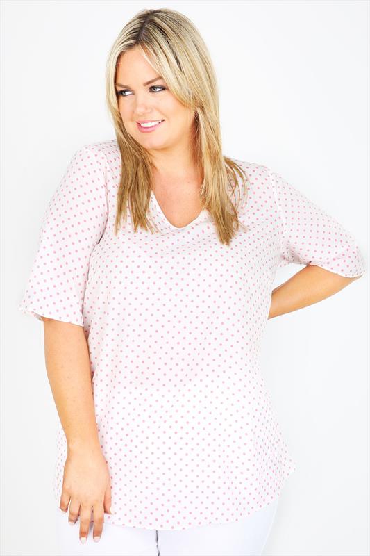 polyester v neck polka dot roll up sleeve blouse