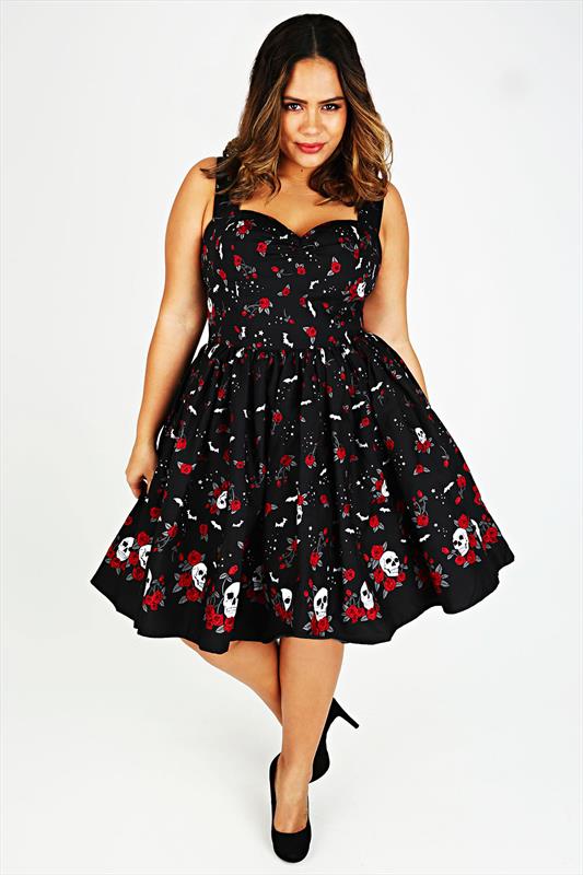 black dress with red roses plus size