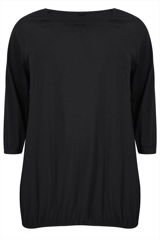 Black 3/4 Sleeve Top With Bubble Hem Plus Size 16 to 32