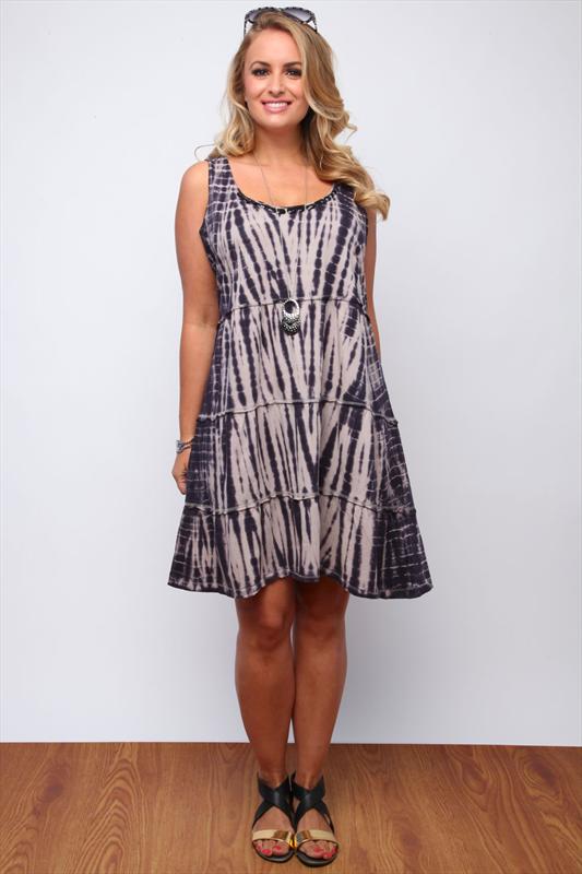 Navy And Grey Tie Dye Dress With Jewel Embellishment plus size 16,18,20 ...