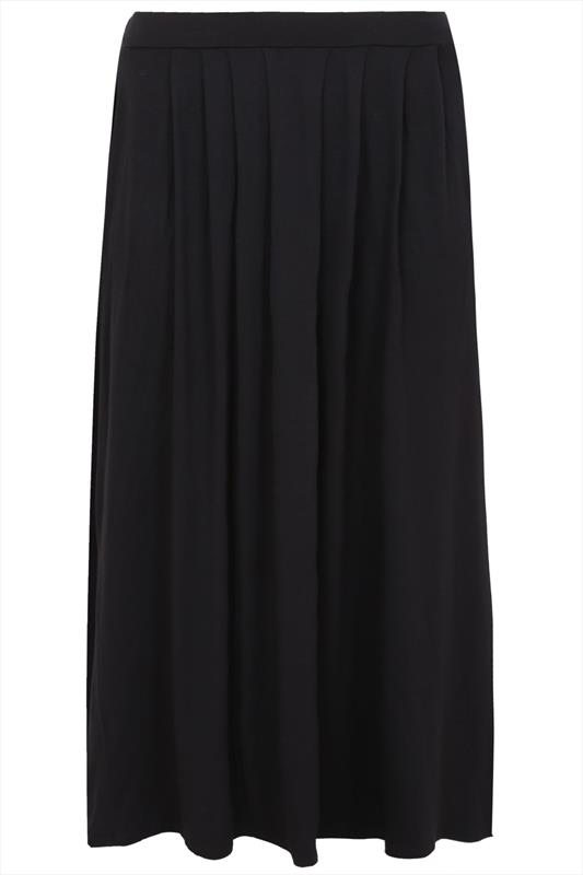 Black Pleated Front Maxi Skirt Plus Size 14 to 36