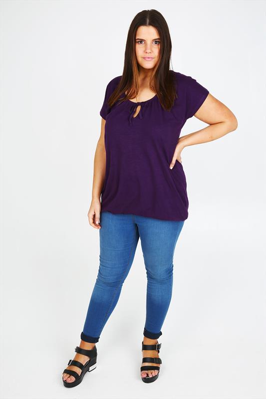 Purple Plain Basic Gypsy T-shirt With Bubble Hem plus Size 16 to 32