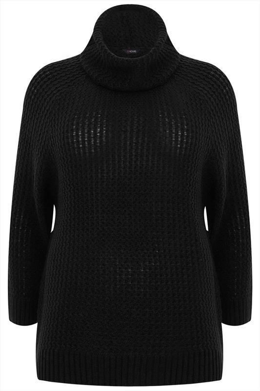 Black Knitted Jumper With Cowl Neck Plus size 16,18,20,22,24,26,38,30,32