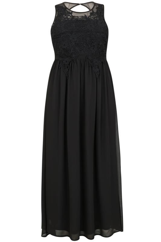 AX PARIS CURVE Black Maxi Dress With Mesh Neckline & Crochet Detail ...