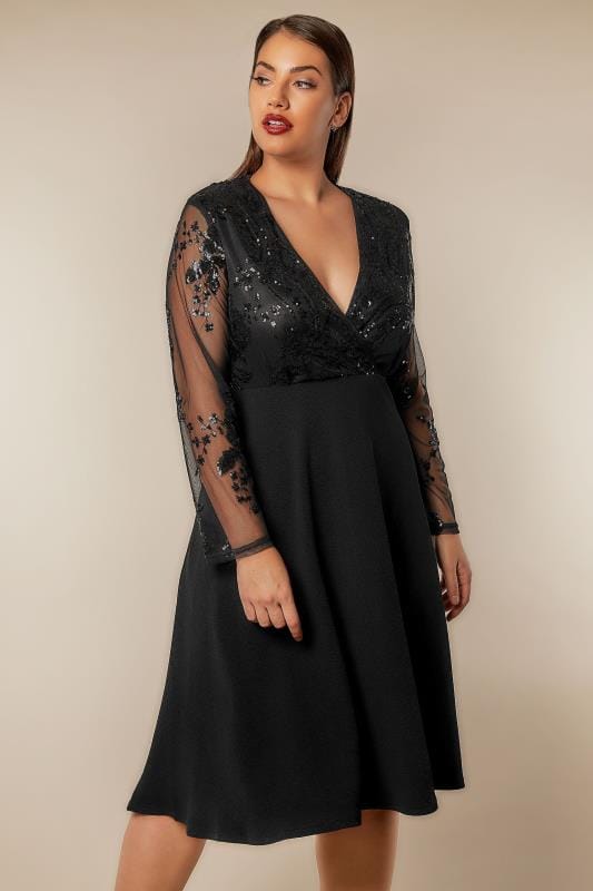 AX PARIS CURVE Black Sequin Embellished Midi Dress, Plus size 16 to 26