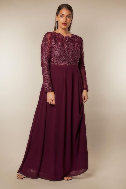 AX PARIS CURVE Burgundy Floral embroidered Maxi Dress, Plus size 16 to 26