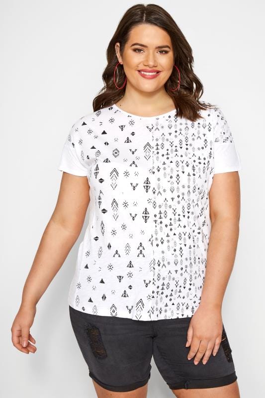 Download White Aztec Patchwork T-Shirt | Sizes 16 to 36 | Yours ...