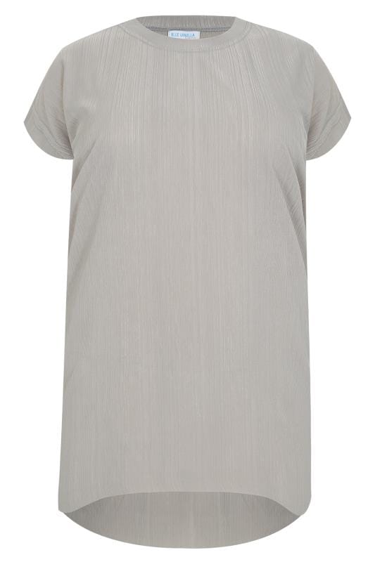 BLUE VANILLA CURVE Grey Plisse Top With Curved Hem & Free Necklace ...
