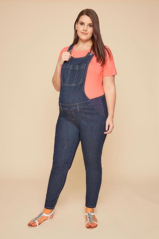 BUMP IT UP MATERNITY Super Dehnbare Blaue Jeans Latzhosen Mit