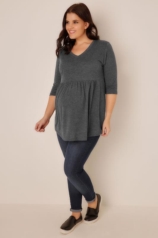 BUMP IT UP MATERNITY Charcoal Grey Ruched Waist Longline Top, Plus size ...