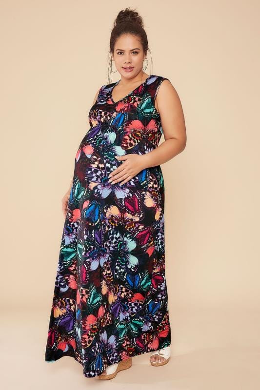 BUMP IT UP MATERNITY Multi Butterfly Print Maxi Dress Plus Size 16 to 32