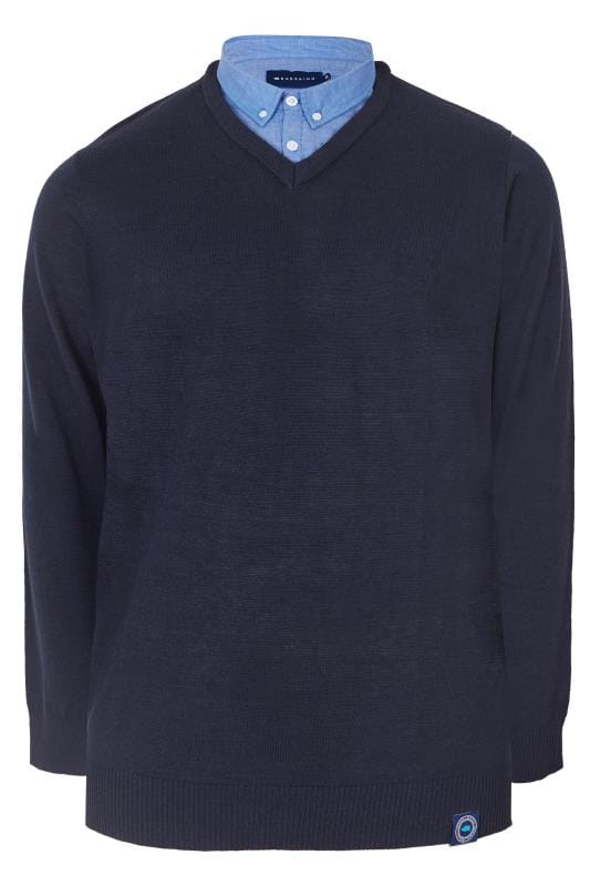 Download BadRhino Navy Jumper With Blue Mock Shirt Collar, Sizes L ...
