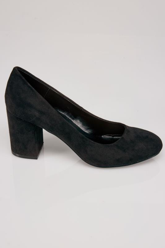 Black Suedette Block Heel Court Shoe In E Fit