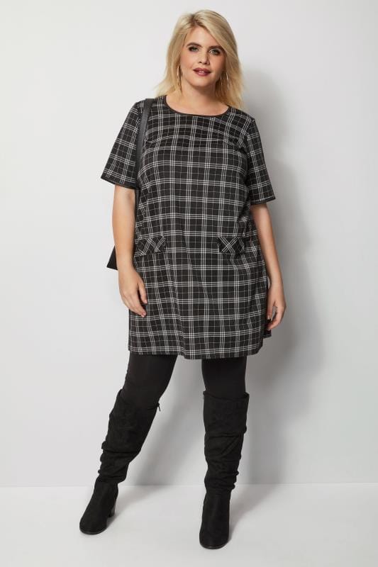 Black Check  Tunic Dress  Plus  size  16 to 36