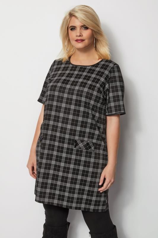 Black Check  Tunic Dress  Plus  size  16 to 36