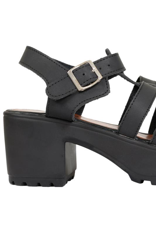 Black Cleated Platform Gladiator Sandals In EEE Fit