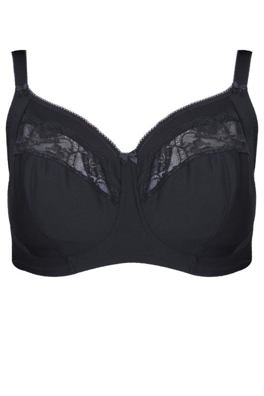 Black Cotton Rich Non-Wired Bra With Lace Trim-1610