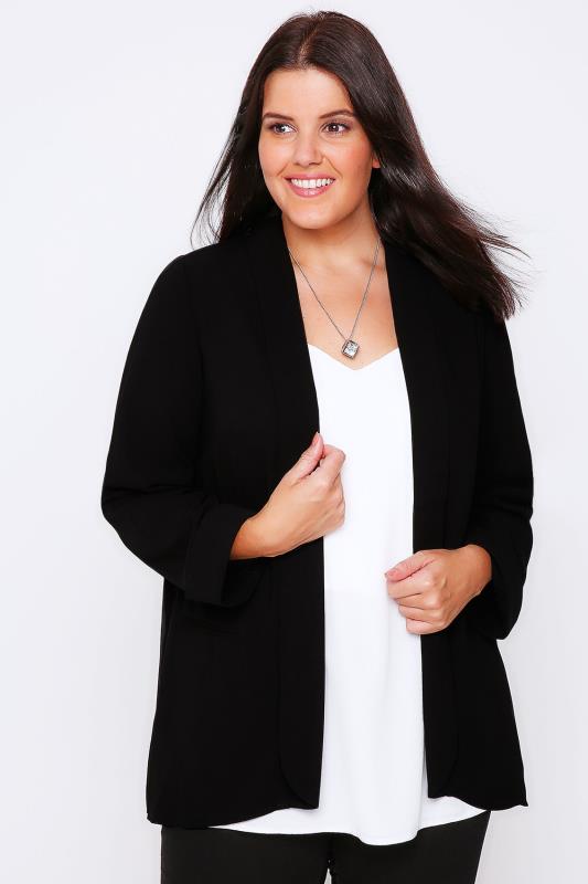 Black Crepe Boyfriend Blazer Jacket, Plus Size 16 to 32