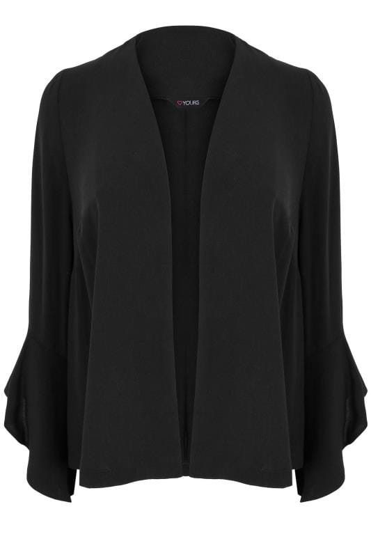 Black Cropped Kimono Jacket With Flute Sleeves, Plus size 16 to 36
