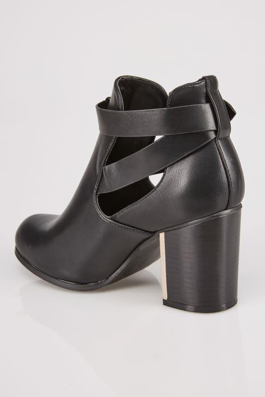 black ankle cut out booties