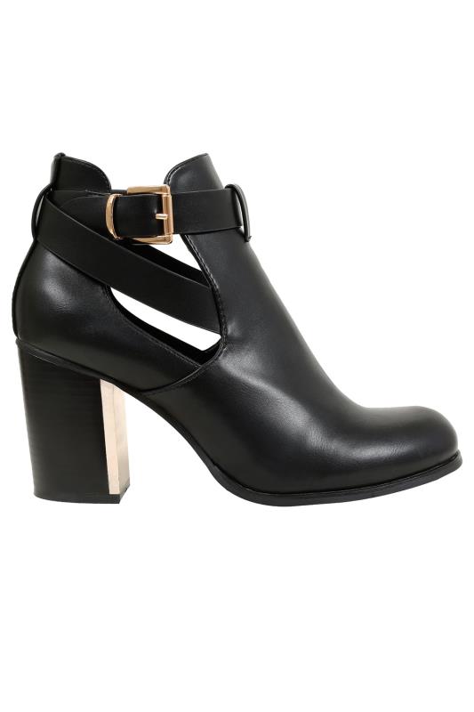 Black Cut Out Heeled Ankle Boots With Buckle In E Fit sizes 4E,5E,6E,7E ...