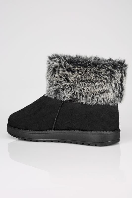 Black Faux Fur Trim Ankle Boots In TRUE EEE FIT