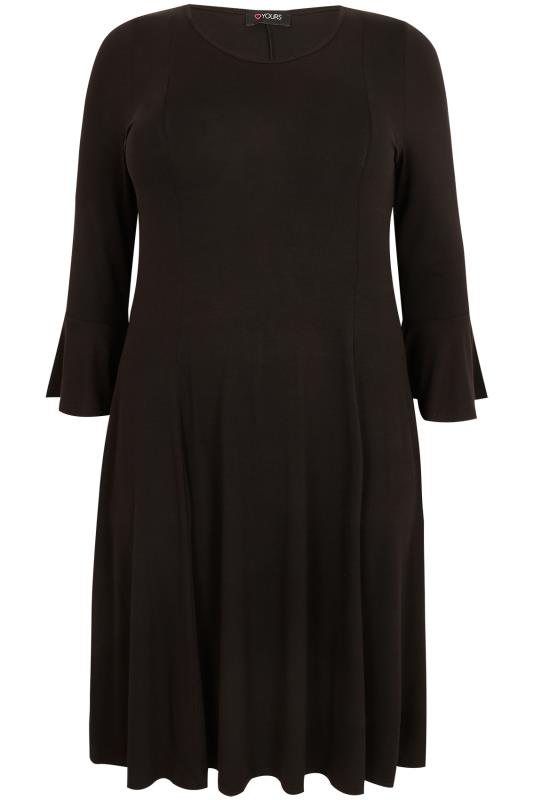 Black Fit & Flare Jersey Dress With Flute Sleeves plus size 16 to 36