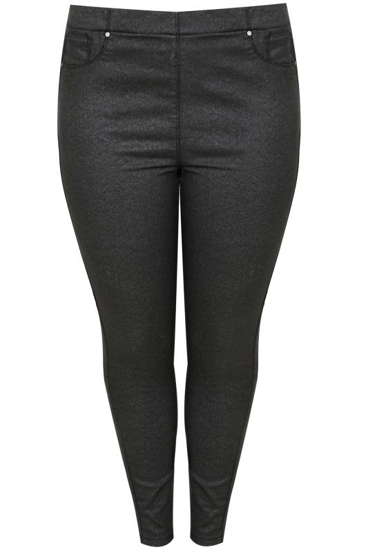 Jeggings brillants noirs à taille élastique