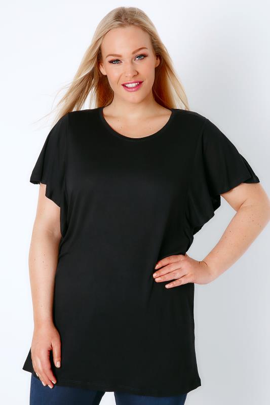 Black Jersey Top With Angel Sleeves, Plus size 16 to 36