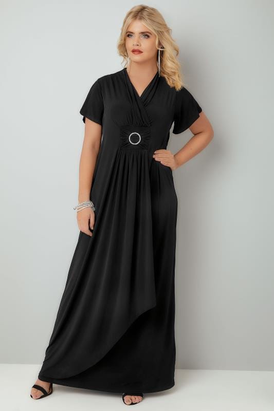 Black Layered Maxi Dress With Ring Detail, Plus size 16 to 32