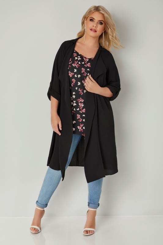 t voucher code bubble Front, Plus With Black Waterfall Lightweight Jacket Duster