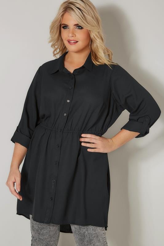 black longline shirt dress