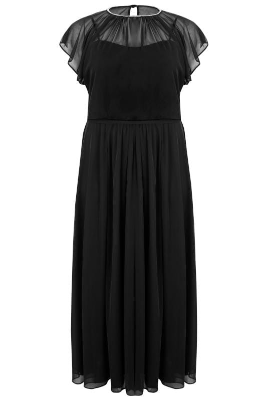 SCARLETT & JO Black Maxi Dress With Elasticated Waist & Jewel Neckline ...