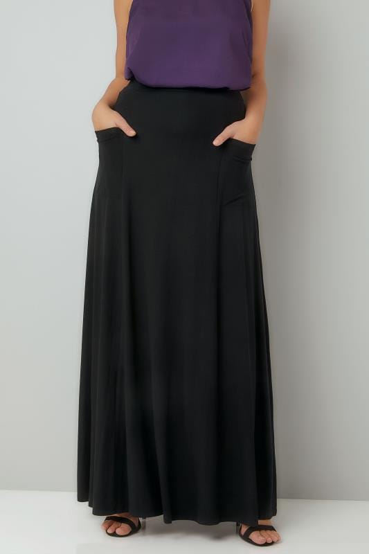 Black Maxi Jersey Skirt With Pockets Plus size 16 to 36