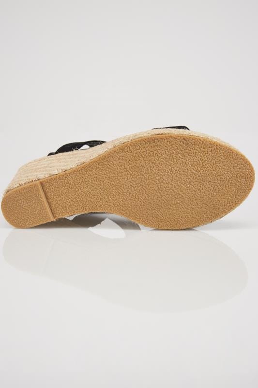 Black Microfibre High Wedge Espadrille Sandal In EEE Fit Size 4,5,6,7,8 ...