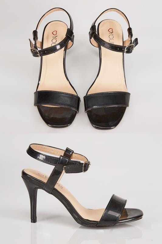 black patent heeled sandals