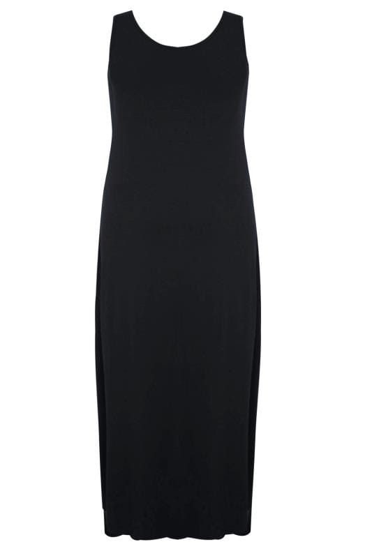 Black Plain Sleeveless Jersey Maxi Dress, Plus size 16 to 36