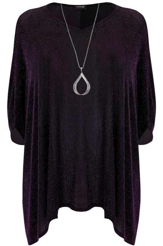 Black &amp; Purple Sparkle Cape Top With Free Necklace, Plus size 16 to 36