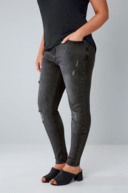 Black Rip Detail Skinny Jeans Plus Size 14 To 28