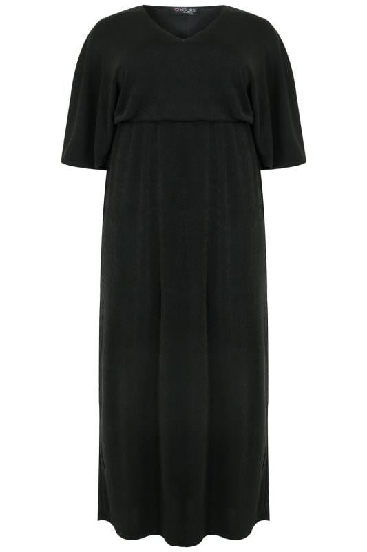 Black Sheen Maxi Dress With Kimono Sleeves, Plus size 16 to 36