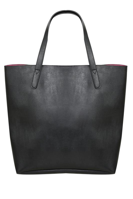 Black Shopper Bag With Bright Pink Lining & Eyelet Details