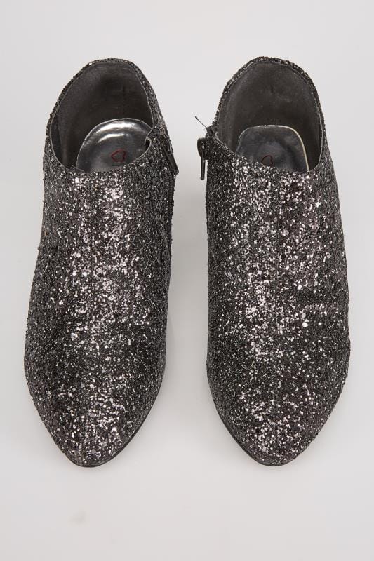Black & Silver Glitter Shoe Boots In EEE Fit Fit 4EEE,5EEE,6EEE,7EEE ...
