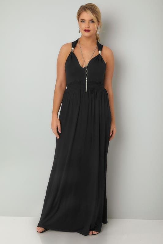 Black Sleeveless Maxi Dress With Spring Details  Free -7757