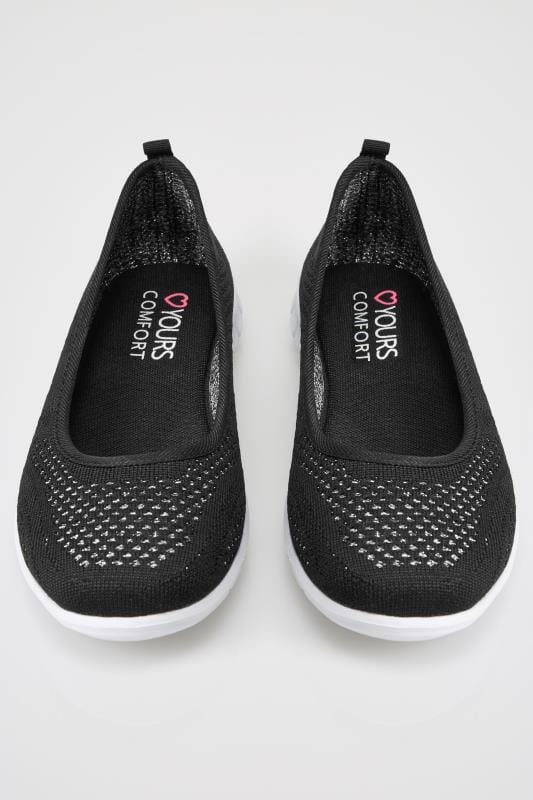 Black Sporty Metallic Pumps In EEE Fit, Wide Fit